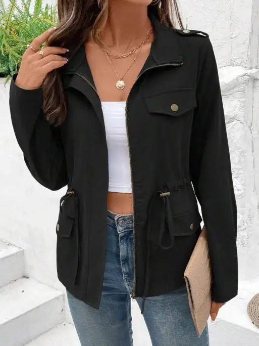 2025 outono/inverno nova moda feminina casual cor sólida manga longa com cordão regata feminina