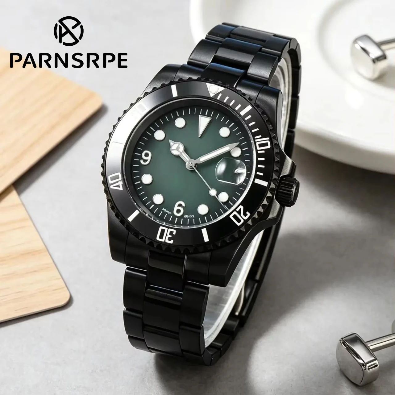 Hot Sale 40mm Black NH35 Classic Men's Automatic Watch, Stainless Steel Sapphire Crystal Solid Back Business Sports Waterproof