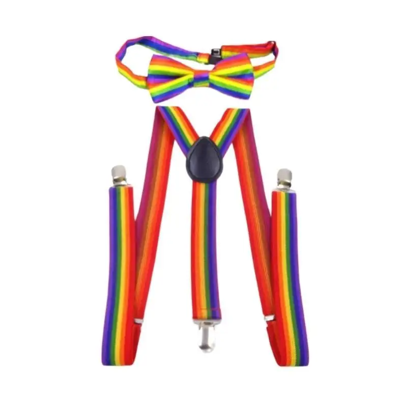 Conjunto suspensórios e gravata borboleta R1WE Boy Rainbow perfeito para qualquer ocasião formal
