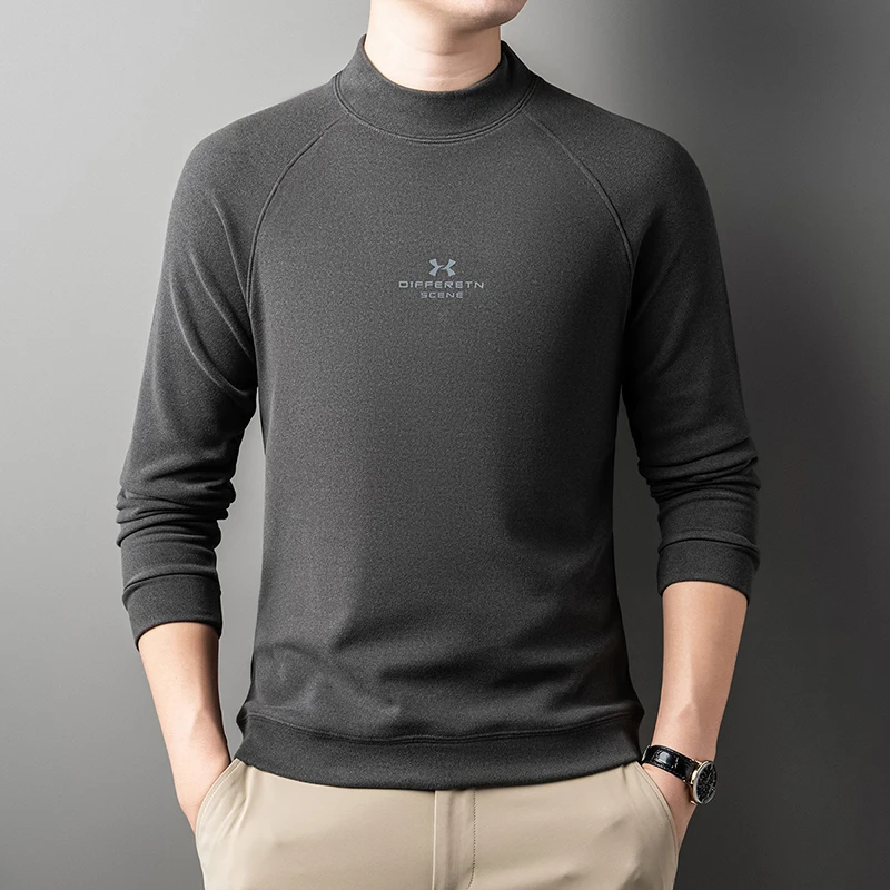 تي شيرت رجالي بأكمام طويلة 025 خريف وشتاء منتج جديد، طية صدر السترة كاجوال وصديق للبشرة