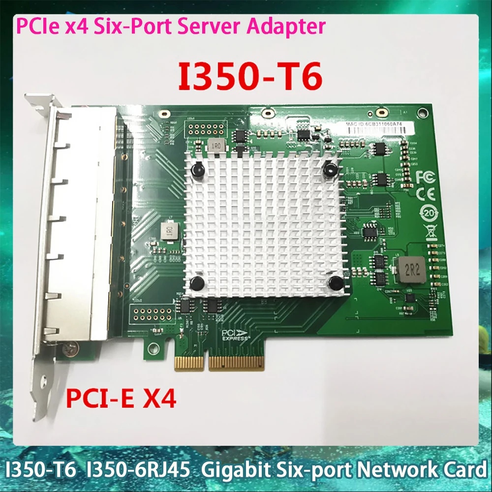 For Inter I350-T6 PCIe x4 Six-Port Server Adapter I350-6RJ45 PCI-E X4 Gigabit Six-port Network Card NIC