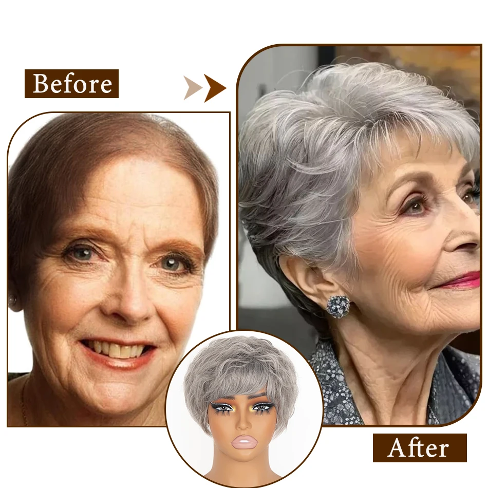 قطعة شعر صناعية بمشبك مموج فضفاض للنساء - قطعة شعر صناعية بنمط بيرم الذرة مع غرة، مموجة مائية بنية أنيقة D