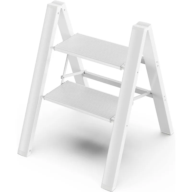 Ladder, 2 STEP Aluminum Folding Stool with Anti-Slip Sturdy and Wide Pedal, Lightweight Portable Stepladder