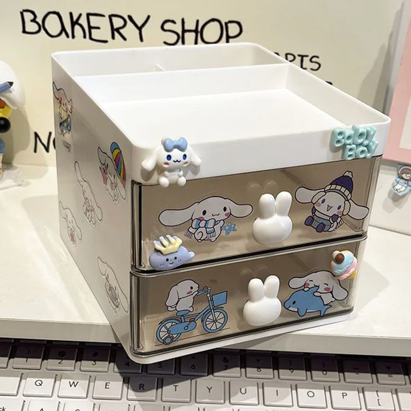 Cute Sanrio Hello Kittys Cinnamoroll Desktop Storage Box Kawaii Cartoon Drawer Dustproof Stationery Anime Storage Box Girl Gifts