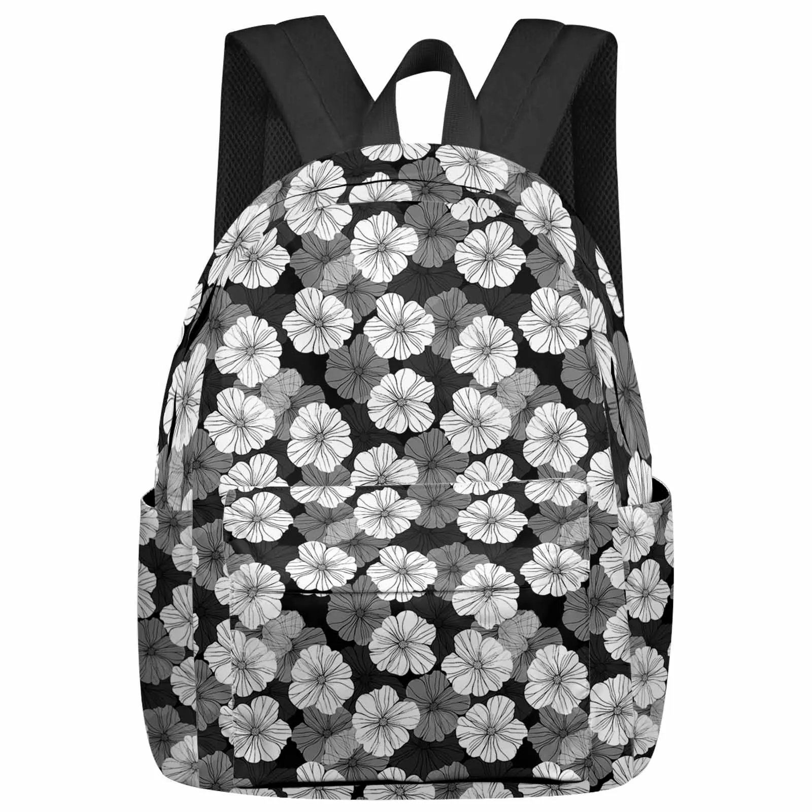 

Black White Grey Daisy Flowers Backpacks Teenagers Student School Bags Men Women Travel Mochila