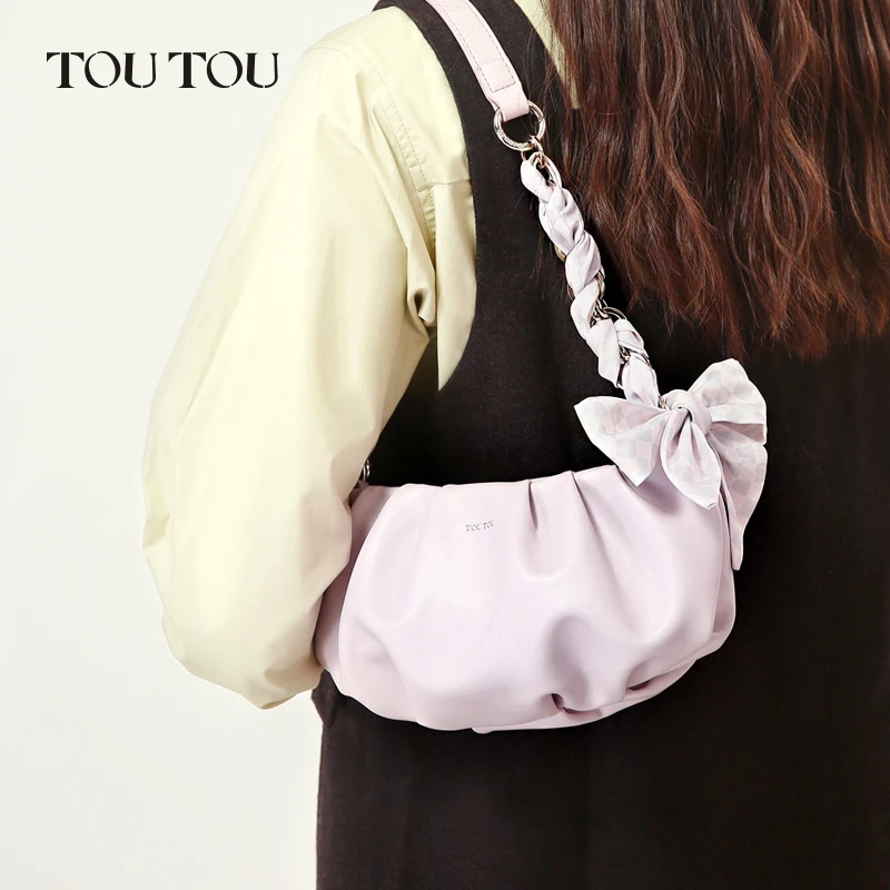 

TOUTOU Cute Cloud Mini Hobo Bag for Women, Soft PU Leather Multi-Carry Shoulder Bag, Small Crossbody Handbag with Scarf