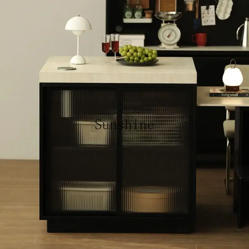 Household small apartment multi-functional rock slab dining side cabinet medium antique solid wood island cabinet