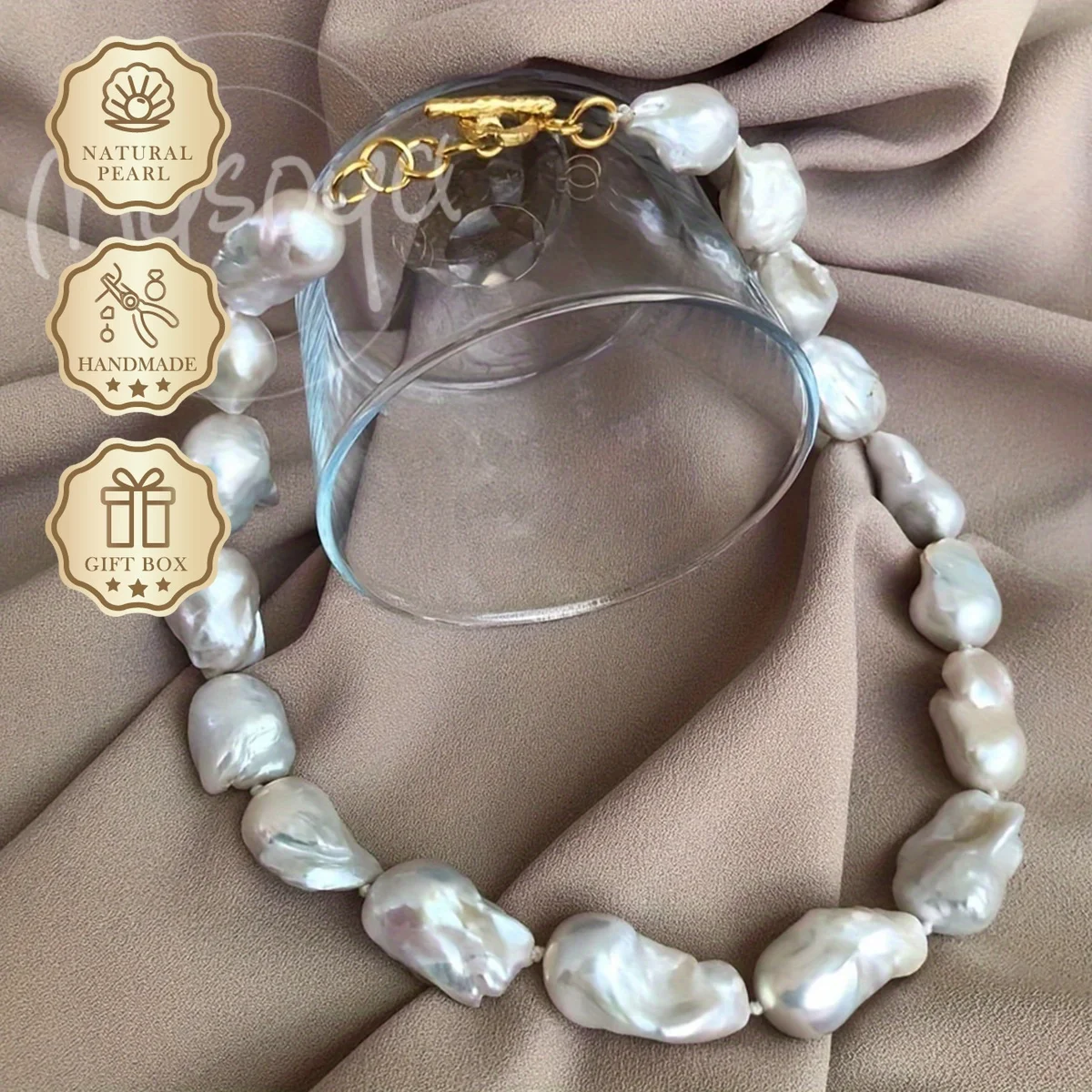 

MYSOYA 14-18mm Large Baroque Freshwater Pearl Necklace Gift Box Unisex Jewelry Perfect For Wedding Birthday Christmas New Year