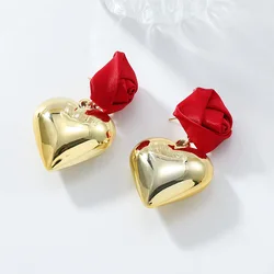 2025 Elegant Rose Earrings For Women Luxury Metal Heart Pendant Statement Personality Holiday Party Jewelry Accessories