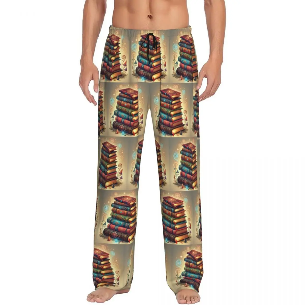 Custom Ancient Book With Glowing Magic Spells Pajama Pants Men Sleepwear Sleep Lounge Bottoms with Pockets
