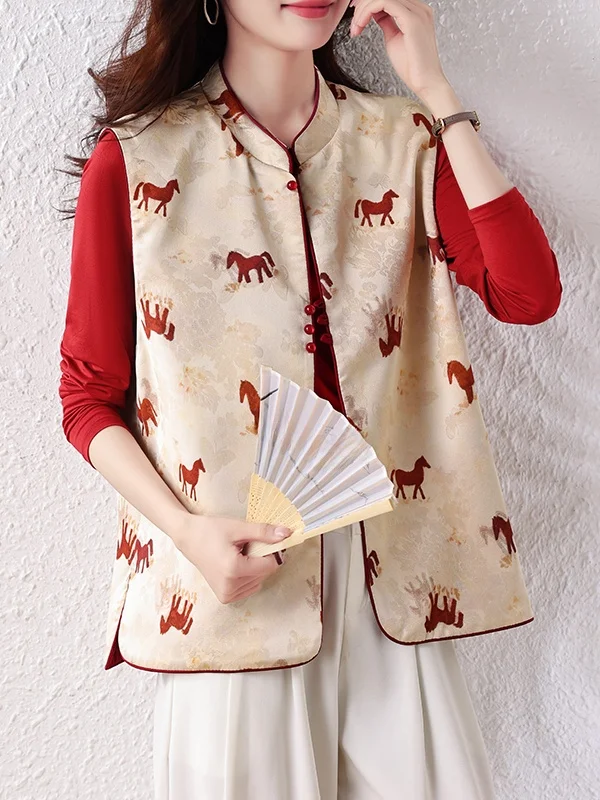 New Chinese Style Two-Sided Wearable Women's Vest Autumn 2026 Stand Collar Jacket Top Floral Embroidery Fashionable Outerwear