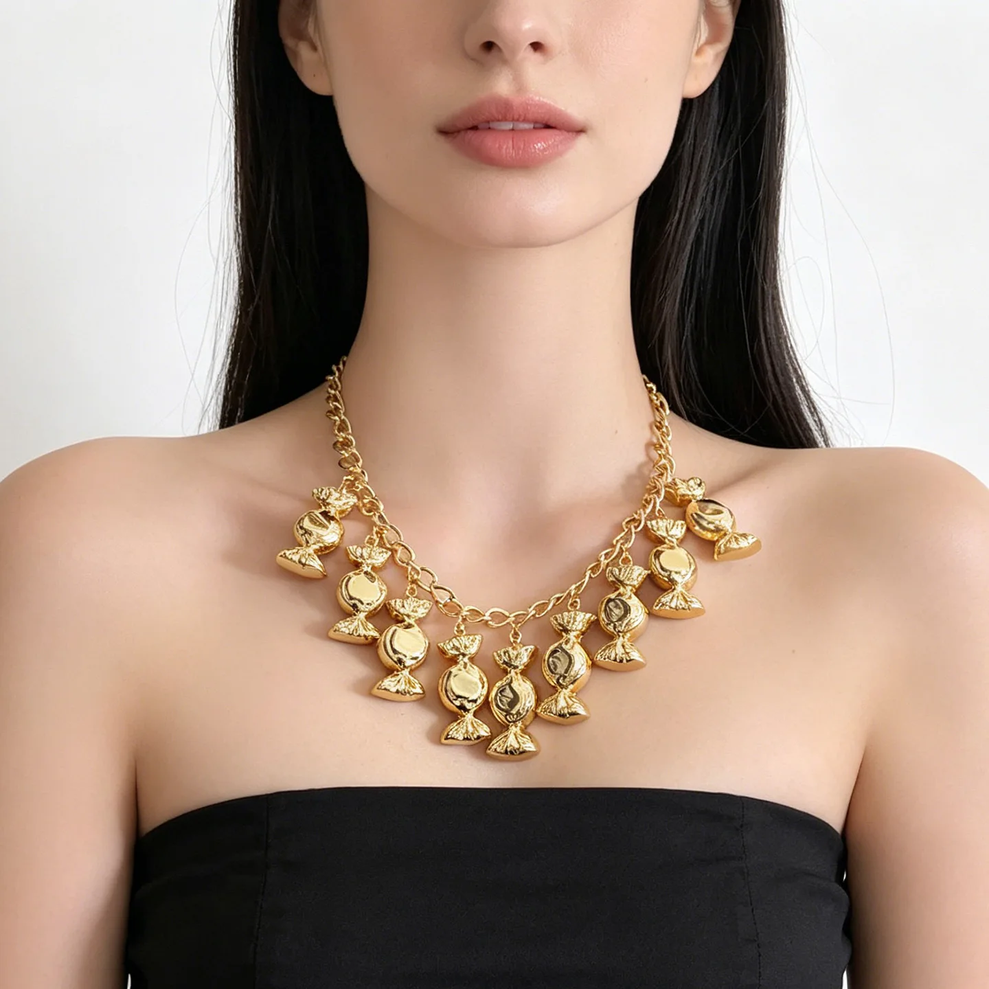 Multi Candy Charms Chunky Link Chain Necklace Vintage Sweet Edgy Style Female Daily Banquet Fashion Accessory