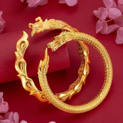 Vintage Faucet Opening Adjustable Bangles Couple Dragon Phoenix Wedding Anniversary Wishing Amulet Father's Day Jewelry Gifts
