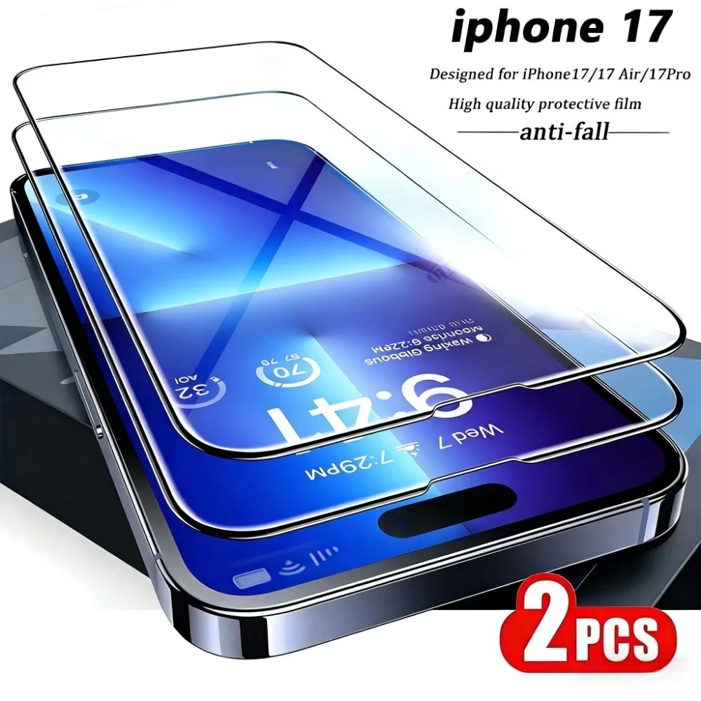 

2 шт., высокопрозрачная защитная пленка для экрана для iPhone 17 16 15 14 Pro Max Air 16 Plus, закаленное стекло для iPhone 15 13 12 11 Pro Mini XS XR