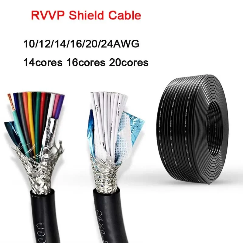 1M RVVP Multicore Control Shield Cable 14/16/20Cores 26/24/22/20/18/17AWG Shielded Control Signal Copper Wire PVC Audio Cable