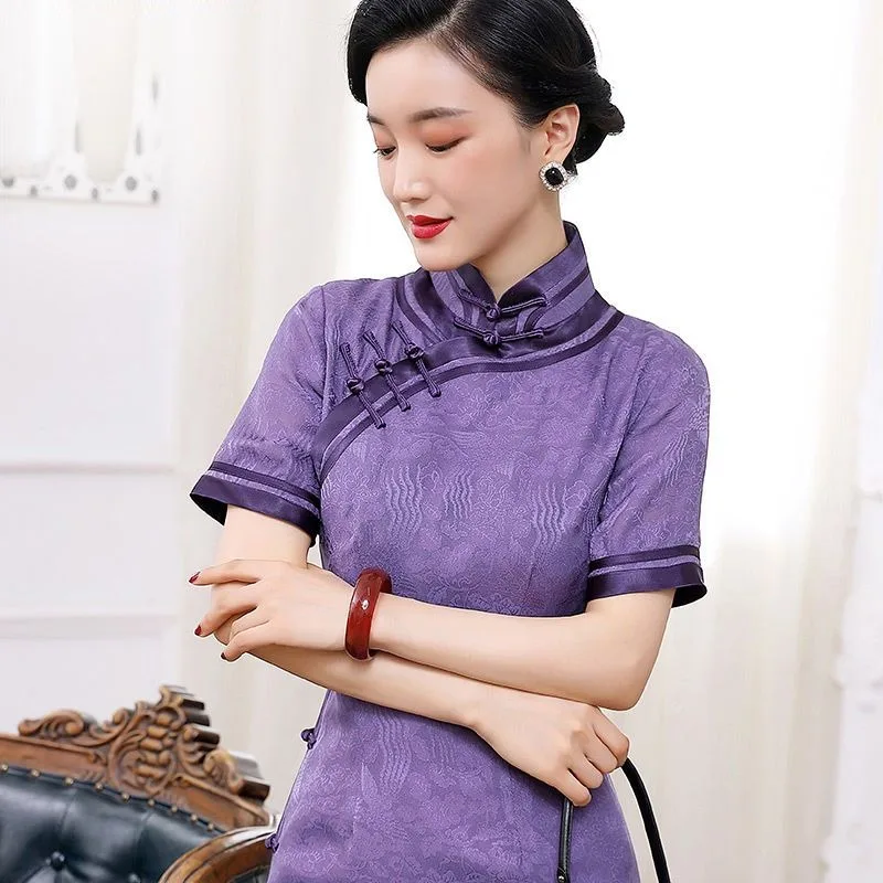 The New Summer Dress Features Elegant Grand Prints Retro Style Improved Version Chinese-style Cheongsam Dress Fashion and Retro