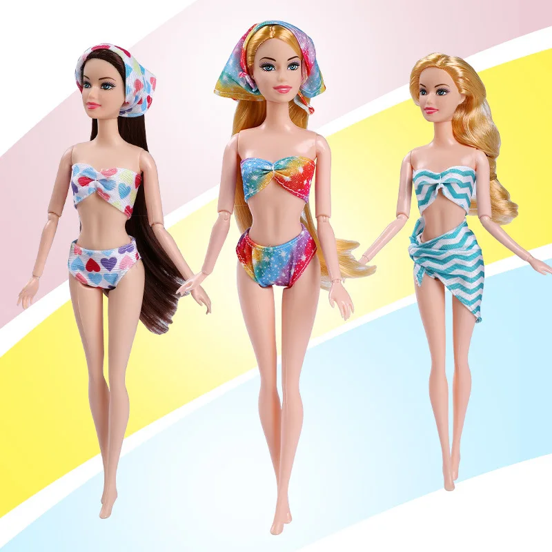 Dress Up For 30-32cm Fashion Supermodel BJD Doll Daily Outfit Clothes Swimming Costume Bikini Swimsuit 3PCS  Accessory Set