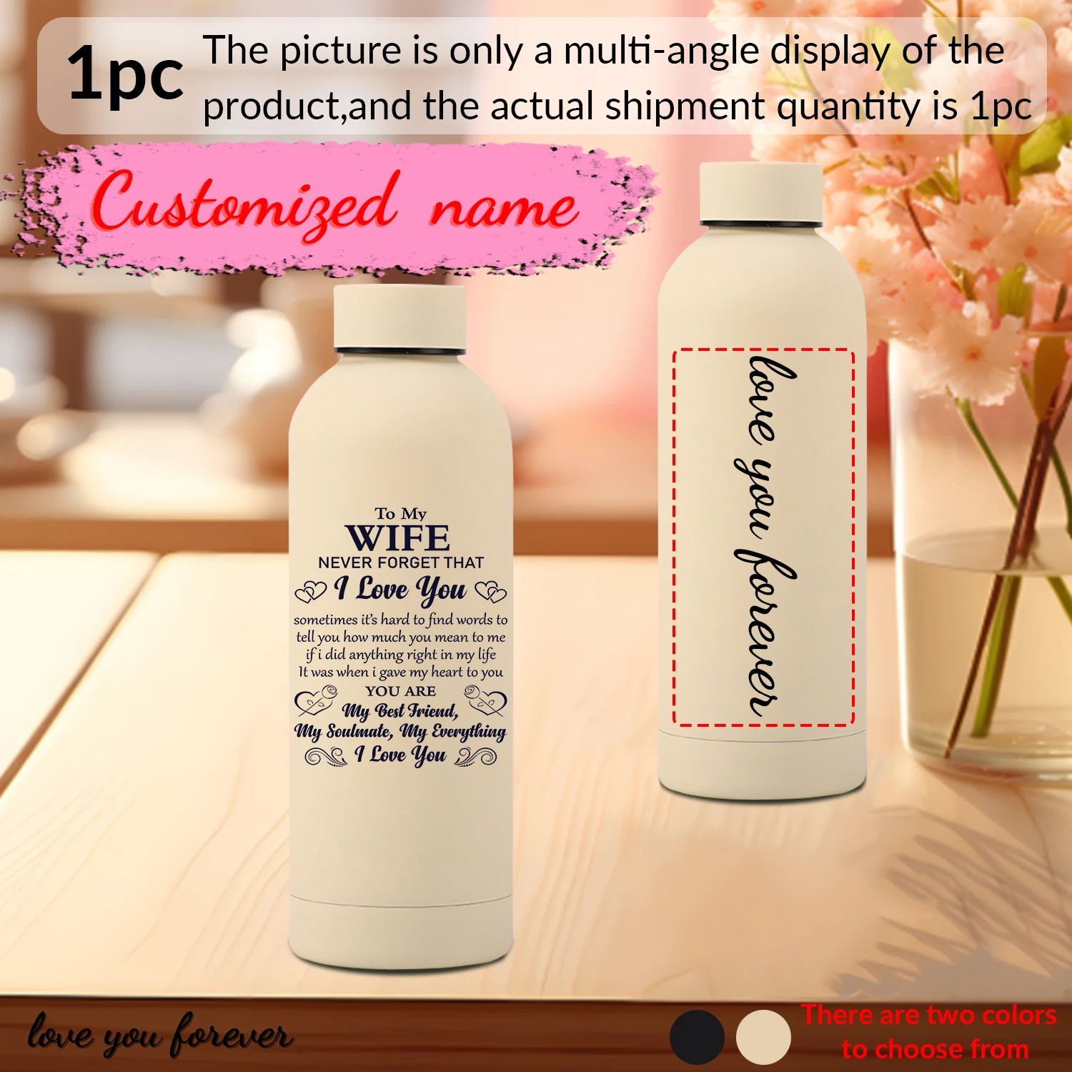 1Pc 17oz Customized Name Water Cup Vacuum Flasks Food Grade Stainless Steel Drink Item Valentine's Day Wedding Anniversary Gifts