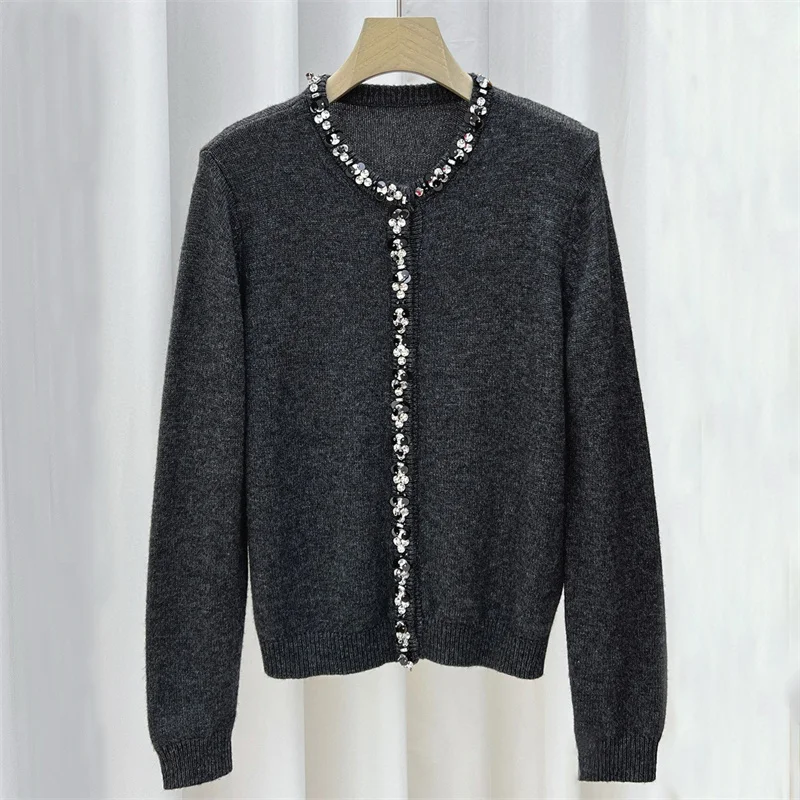 سترة للنساء شتاء جديد 2025 صدر واحد بقصة ضيقة وأكمام طويلة سترة نسائية مزيج الصوف y2k ترتر حبة تريكو