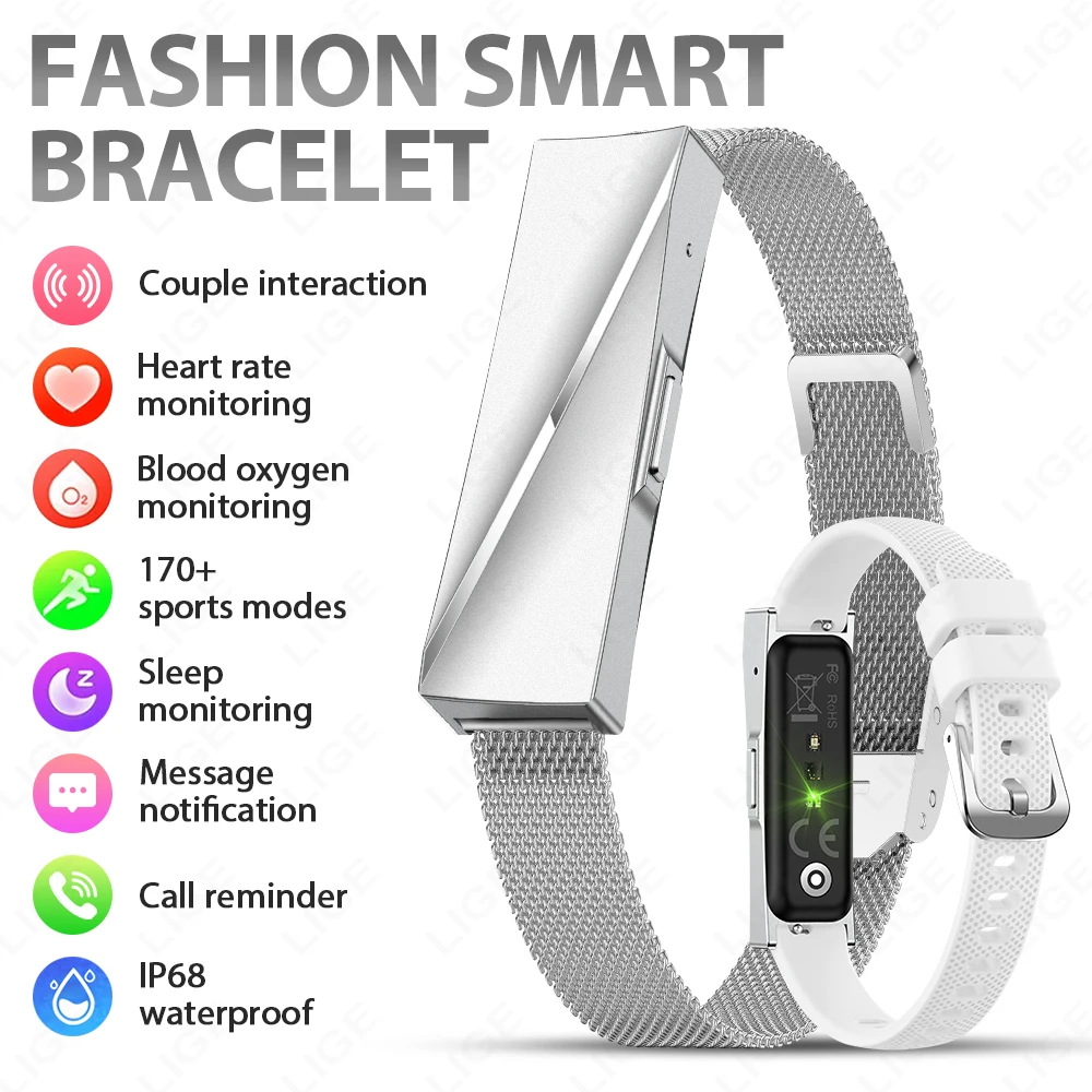 

LIGE Stylish Women's Smart Bracelet Men Pedometer Sports Remote Camera Heart Rate Health Tracker Smart Watch Jewelry Ladies Gift
