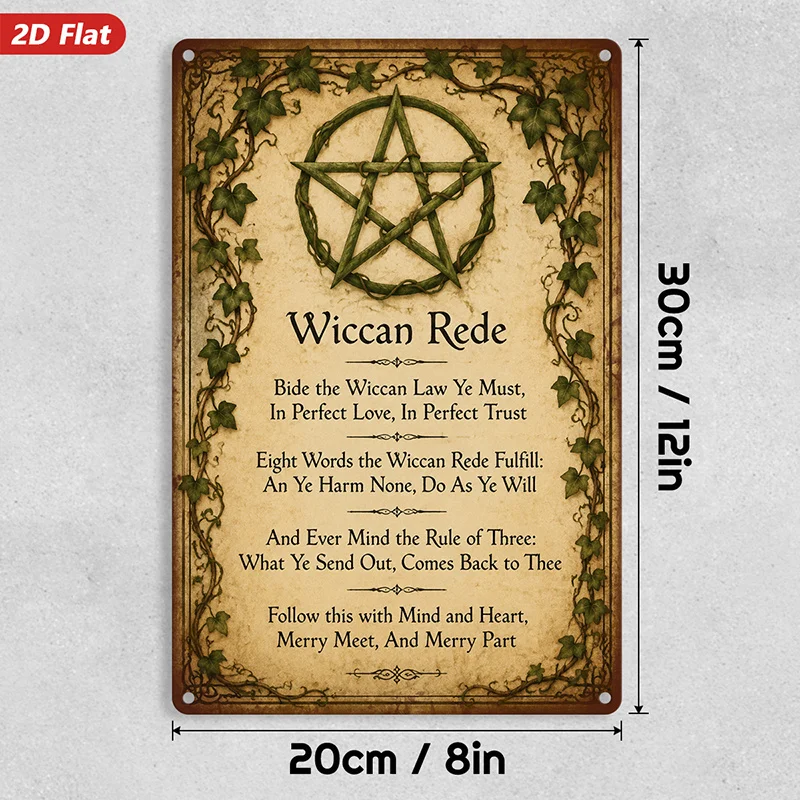 2D Flat, 1pc Wiccan Quote Pentacle Metal Sign Wall Art, Home Decor, Wiccan Rede Text, Perfect for Kitchen Entryway Garden,