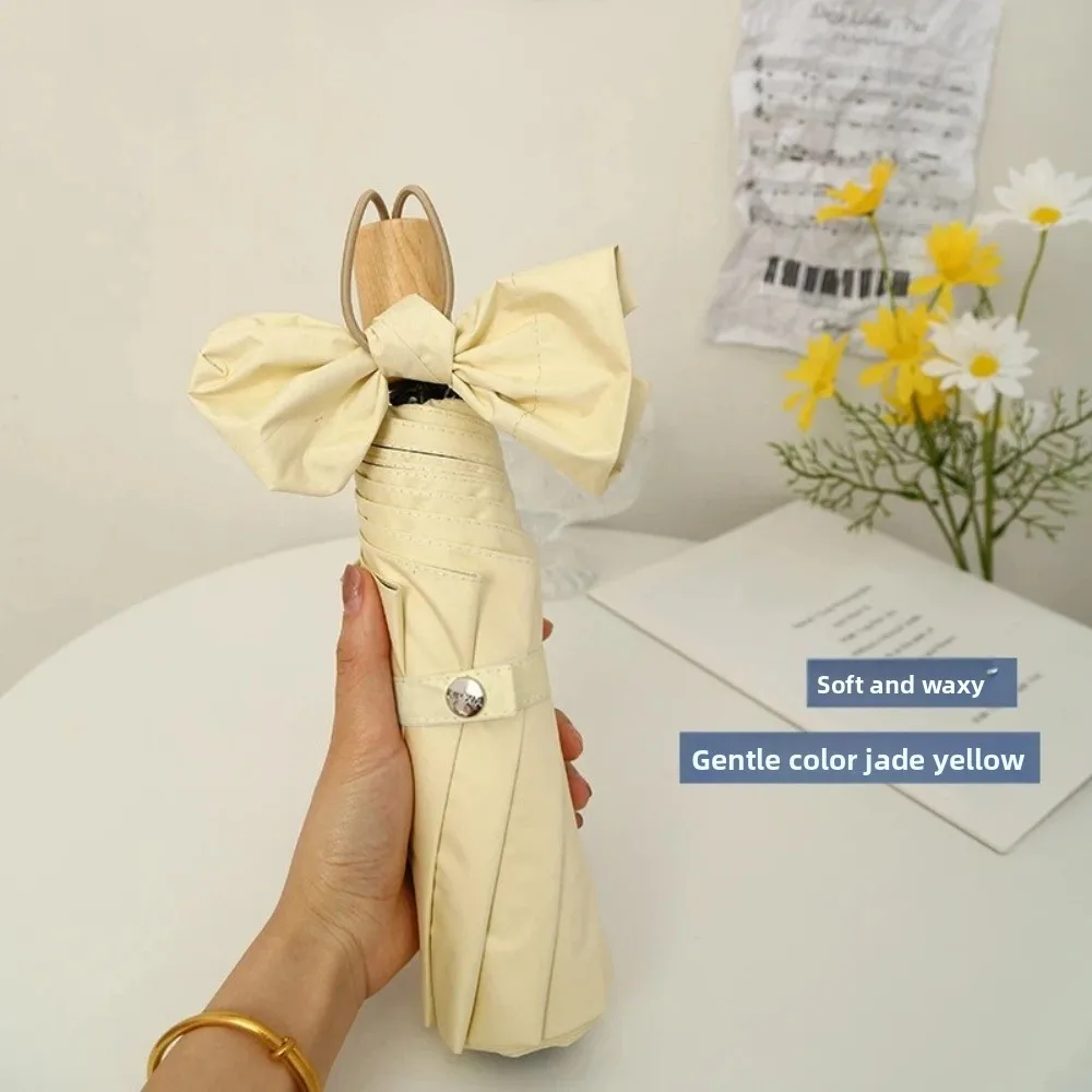 

Fashion Solid Color Sunscreen Umbrella Wooden Handle Portable Rain Umbrella Rainproof Windproof Folding Sun Umbrella Men