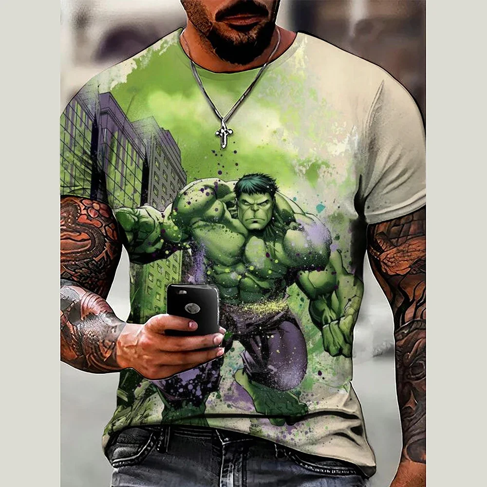 

Marvel Hulk print T Shirt Men Summer Polyester Round Neck Loose Short Sleeve Streetwear Oversized T-shirts Casual Tops Tees