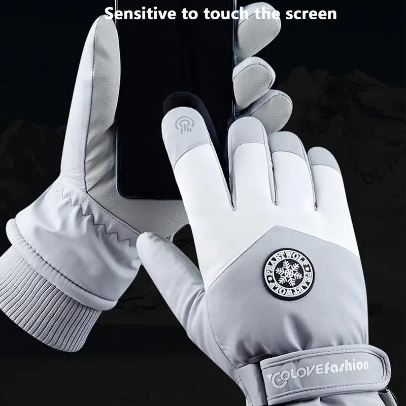 Winter Ski Gloves PU Leather Non-slip Touch Screen Waterproof Motorcycle Cycling Fleece Warm Snow Gloves Snowboard Unisex