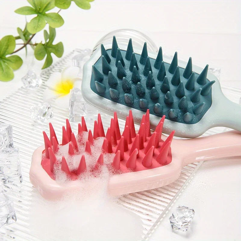1PCS Silicone Shampoo Brush with ABS Plastic Handle Scalp Massage Hair Washing Comb Extended Plastic Comb for Normal Hair Care