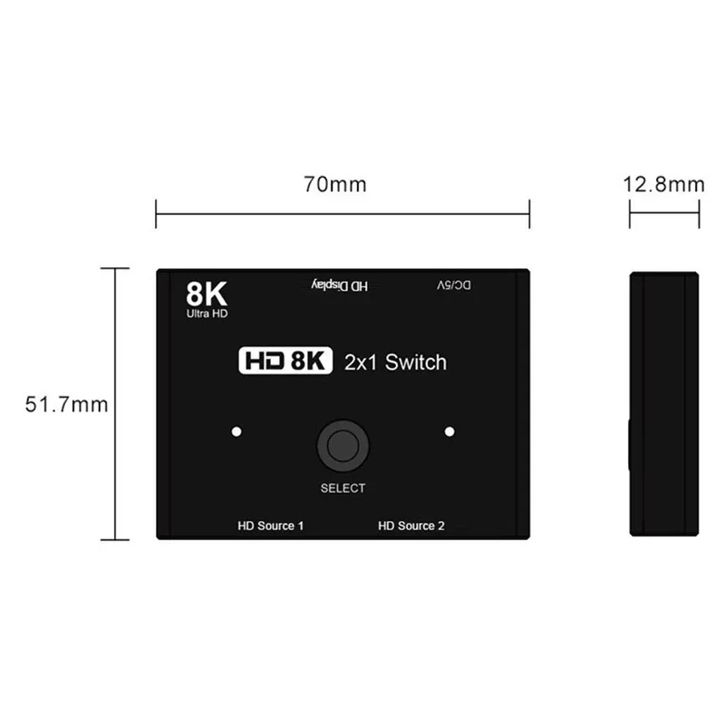 8K Switcher Hd2.1 Converter 2 In 1 Out Splitter Support Power Management Multi-Function Portable Distributor