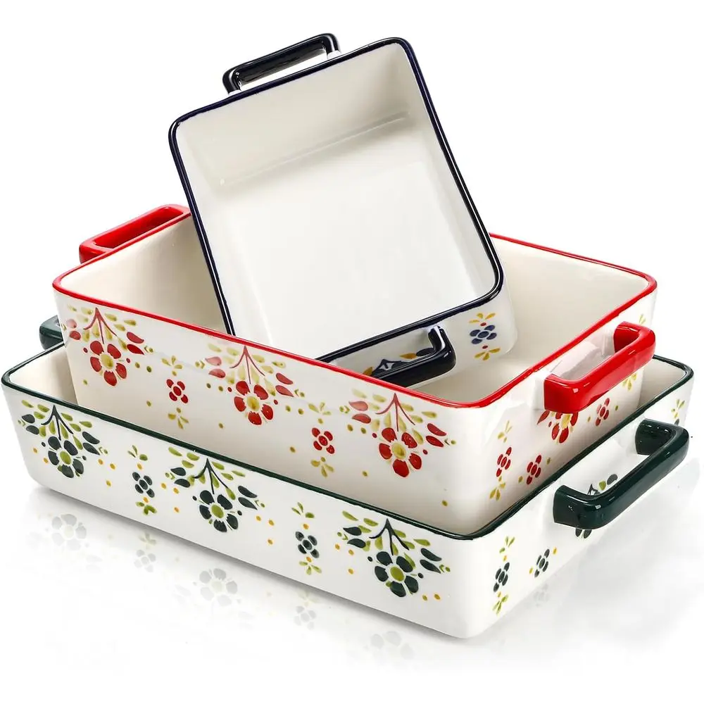 

3 Casserole Dishes, Oven-Safe Porcelain Baking Dishes, Large Rectangular Lasagna Pans, Ceramic Bakeware Set for Kitchen, Cooking