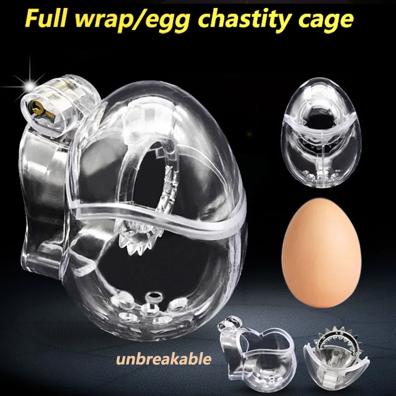 New Full Bondage Egg Type Male Chastity Cage  Lock  With Devices Scrotum Ball Stretcher Thorn Ring Cock Cage Sex Toys For Men