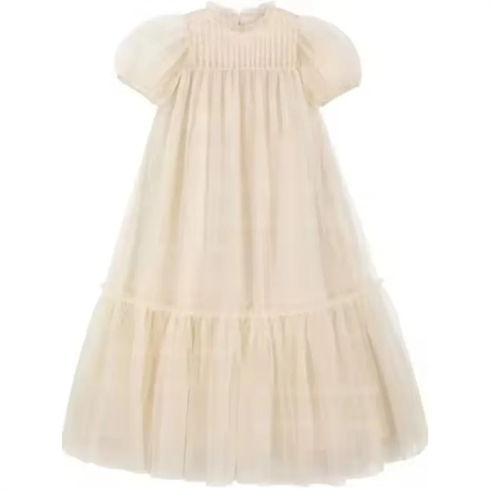 

Customized Flower Girl Wedding Dress Pleated Tulle Half Sleeve Princess Birthday Party Dress Kids Child vestidos de comunión