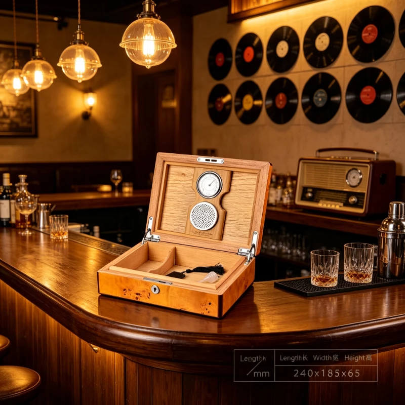 Wooden Cigar Humidor Box Holds 30 Cigars with Humidifier and Hygrometer Unique Creative Design 240x185x65mm