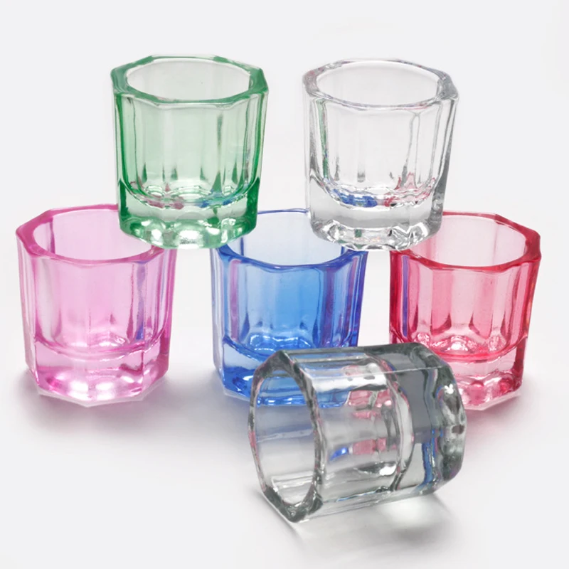 Crystal Glass Acrylic Powder Liquid Nail Cup Colorful Clear Dappen Dish Lid Bowl Cup Holder Container Equipment Nail Art Tools