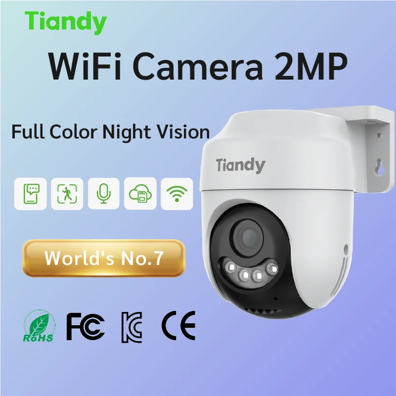 Tiandy 2MP Security Camera Outdoor WiFi Night Vision Human Detection Two-way Audio Cloud Storage IP66 Weatherproof Home Cam