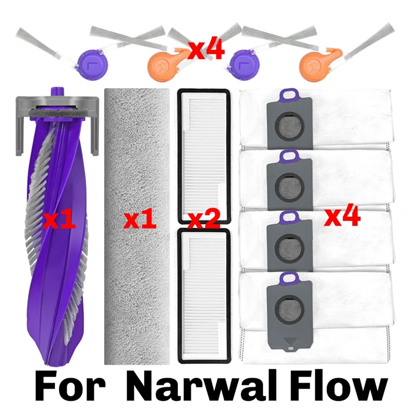 Запасные части ABSPO, совместимые с аксессуарами Narwal Flow, основная щетка, фильтр Hepa, мешок для пыли, сменный набор ткани для швабры