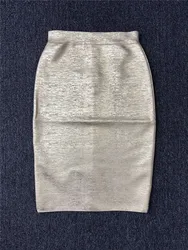Women Elegant Knee Length Bronzing Bandage Skirt Elastic High Waist Bodycon Pencil Skirts High Street Office Lady Formal Wear