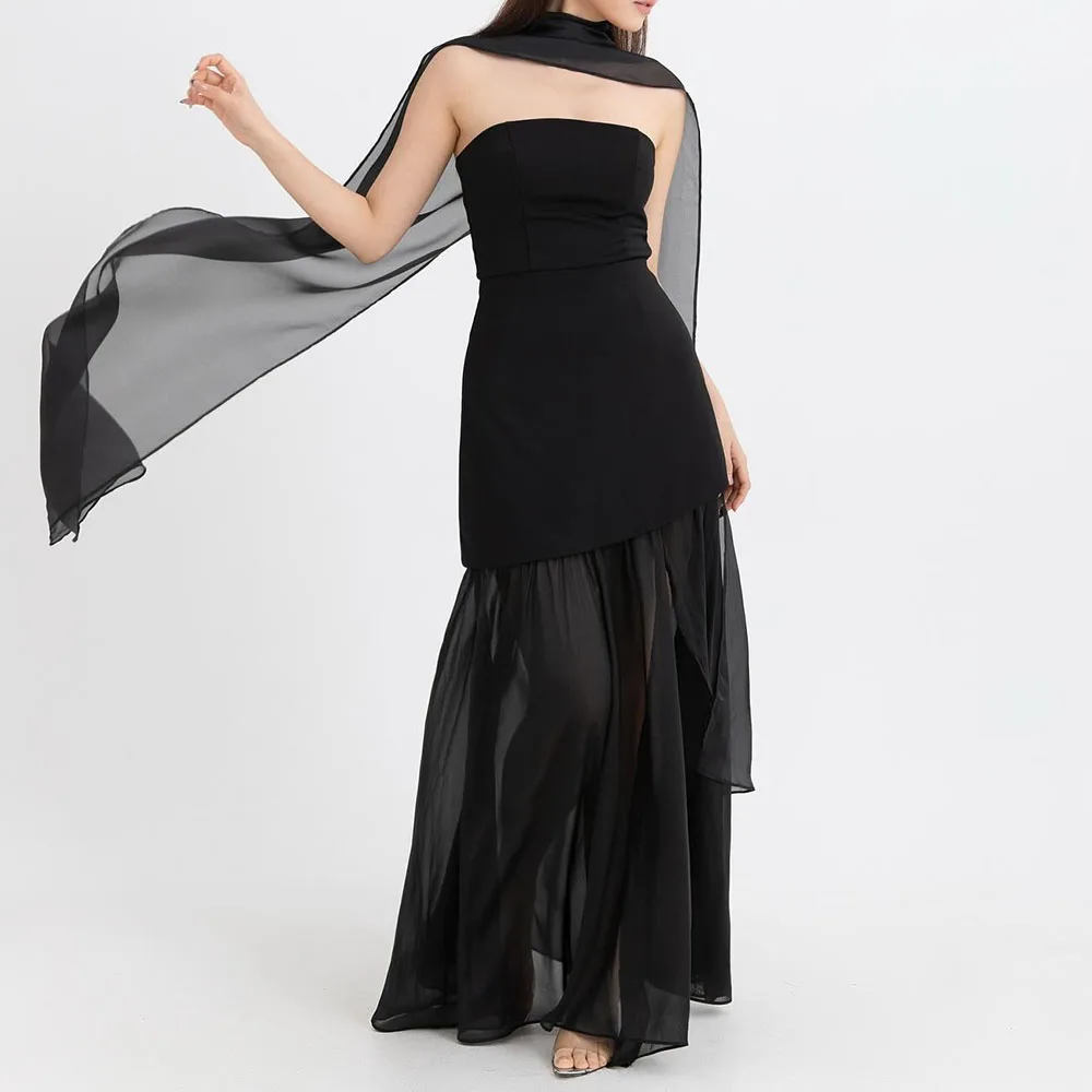 

Customized A-Line Prom Dresses Floor-Length Strapless Sleeveless Evening Gown Fashion Stole Simple Draped Backless Party Gown