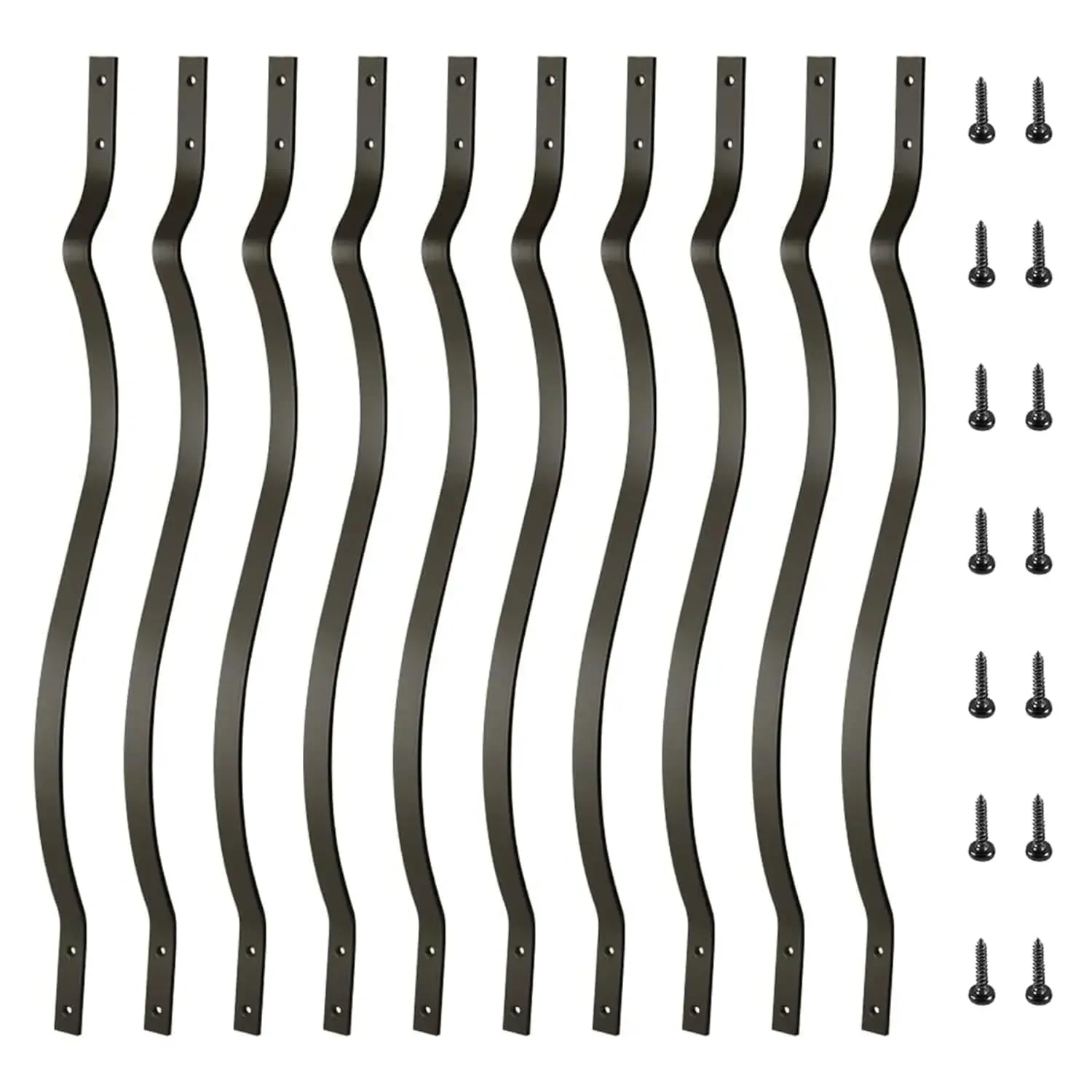 51 Pack Deck Balusters 29.5 Inches Metal Deck Spindles with Screws Black Balusters Iron Deck Spindles， Wave Arc Baluster for Out