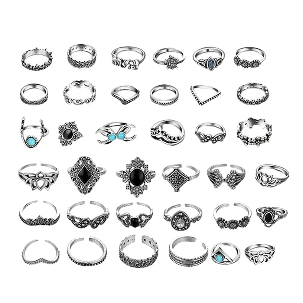 

1Set DIY Finger Rings Retro Vintage Alloy Ring Set Delicate Chic Ring Accessories for Party Daily Wear Finger Rings