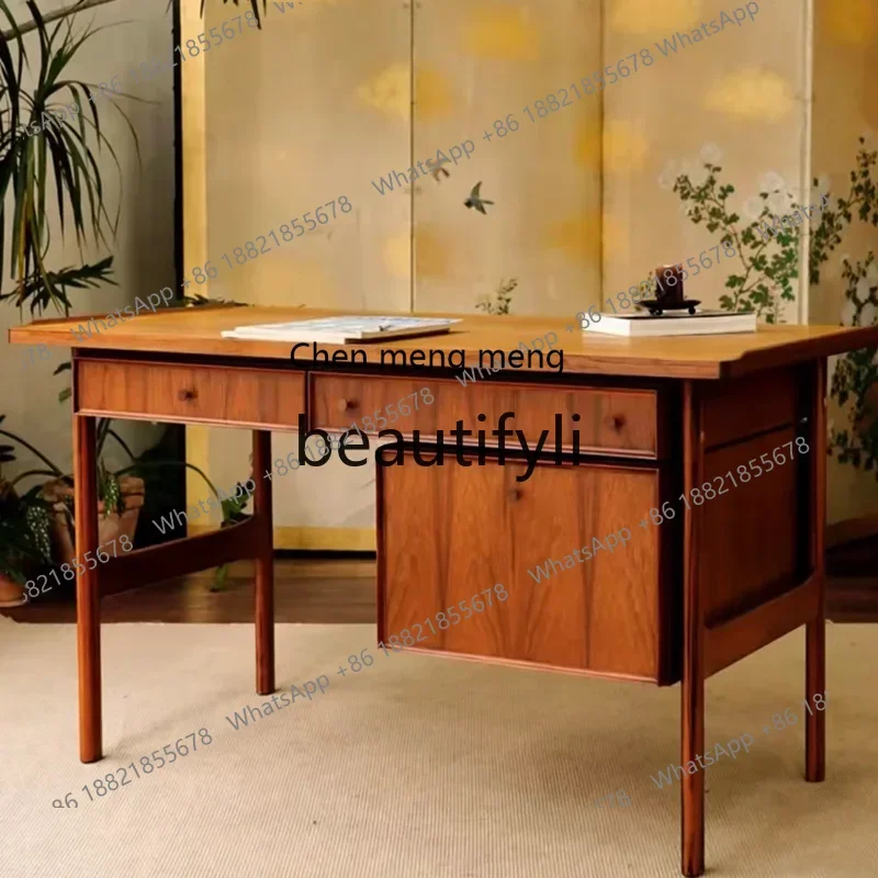 zq1Medieval solid wood desk writing desk retro style Nordic simple teak customization
