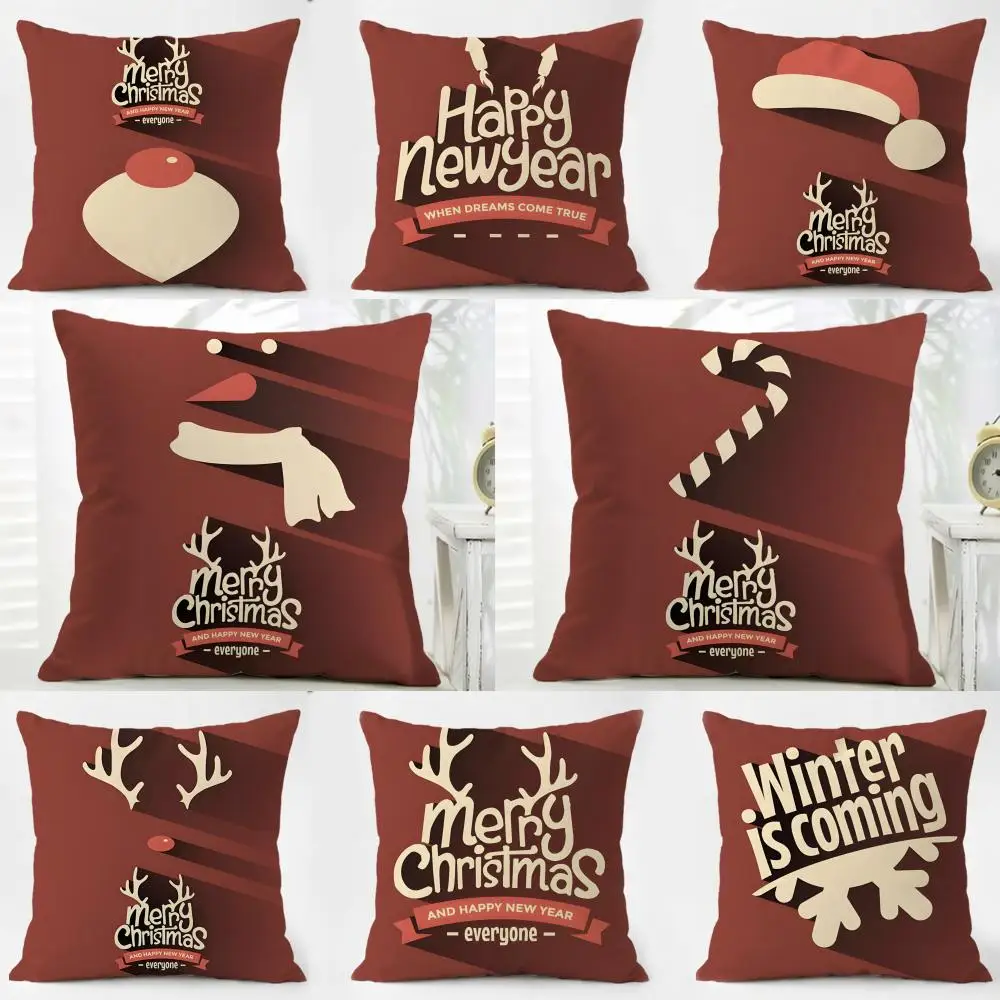 style festive Christmas Red Collection Cushion Cover Washable Linen Pillowcase Soft  for Daily Sofa Bed Home Room Decor