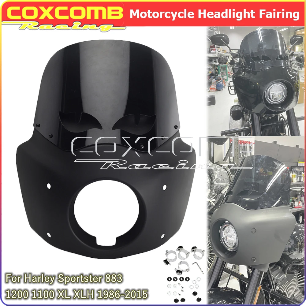 Fits 35-41MM Front Fork Mount Club Style Headlight Fairing 12 Inch Windshield For Harley Sportster 883 1200 1100 XL XLH 1986-15