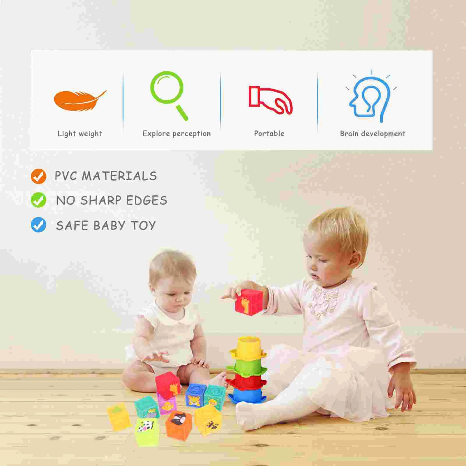 Décennie s de construction en caoutchouc souple pour bébé, jouets pour tout-petits, teaser le cerveau, jouets en PVC pour enfants, 9 pièces