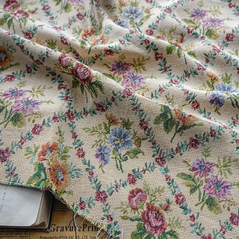 Lattice Beige Color Flowers Jacquard Fabric Spring Autumn Women's Dress Making Fabric 100cmx145cm