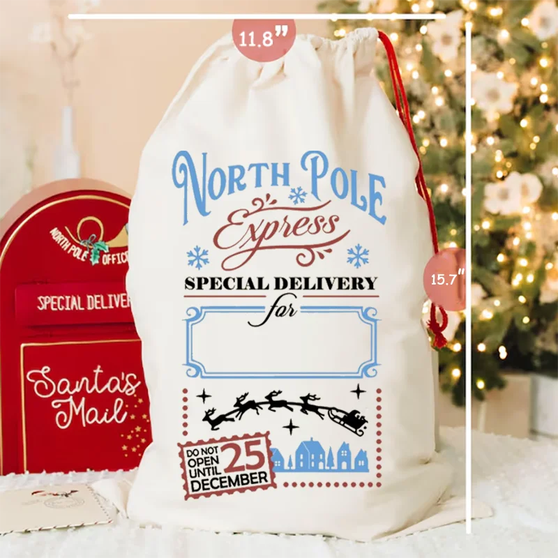 Personalized North Pole Gift Bag Custom Name Santa Sack for Boys Girls Family Christmas Item Decoration 2024 Party Supplies