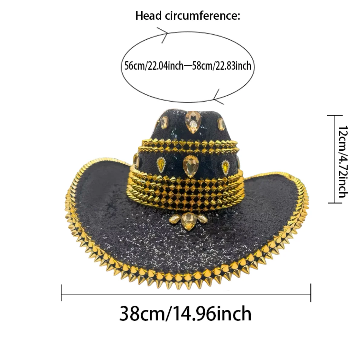 HongLuan Black Sequin Glitter Costume Hat & Cowboy Hats Rhinestone for Woman, Cowboy Cosplay Female Accessories & Cowgirl Cap