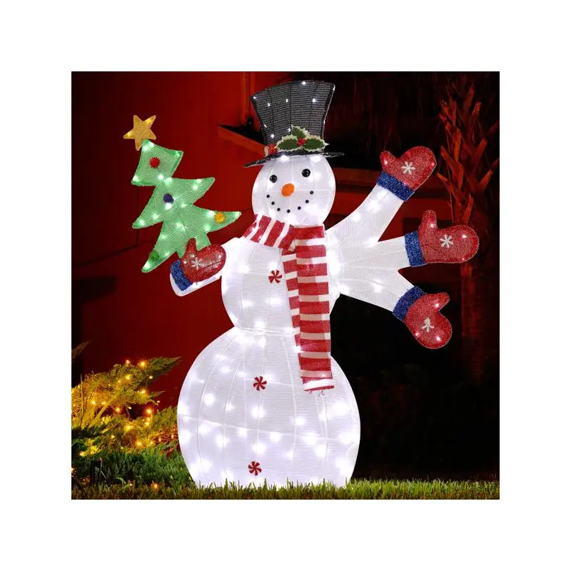 

Предварительно освещенные 2D снеговики для улицы, 170 теплых белых светодиодных фонарей, праздничный дисплей с размахивающимися руками и наземными кольями на Рождество