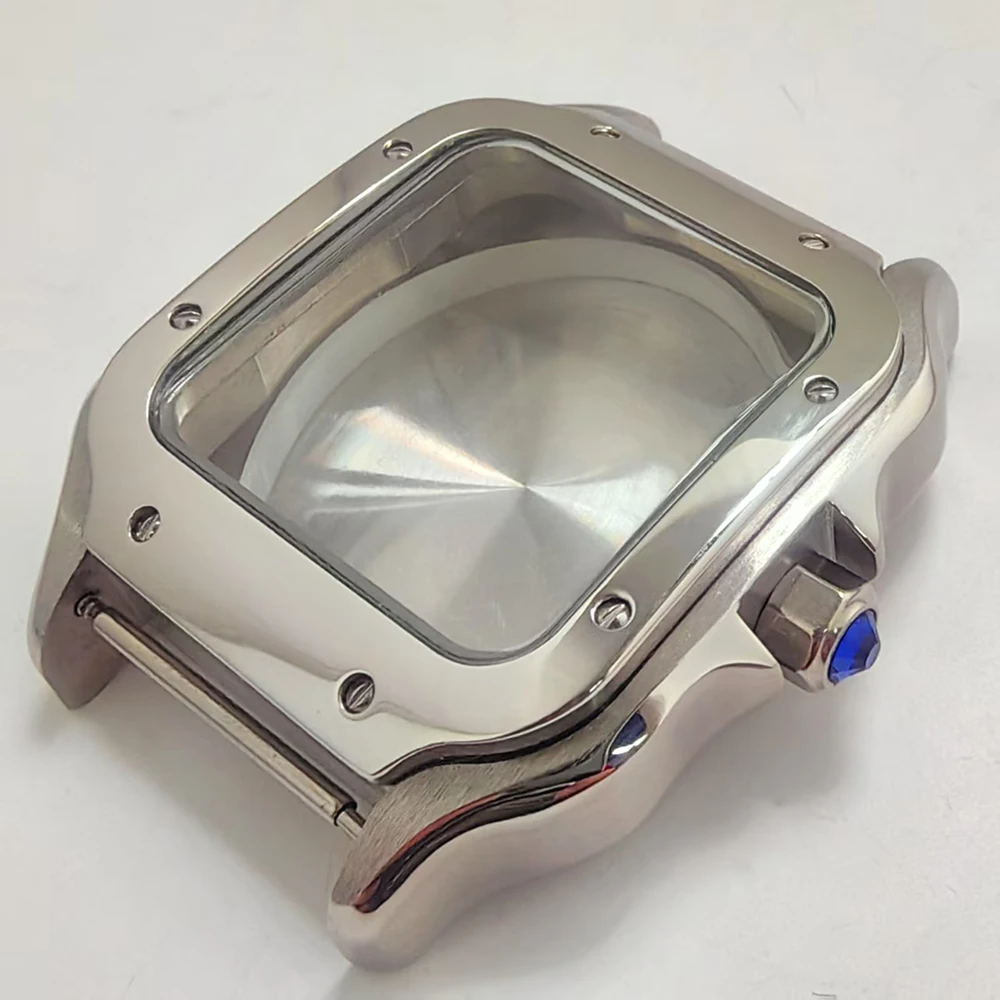 38 مللي متر ساعة مربعة حافظة فضية ذهبية فضية حافظة من الفولاذ المقاوم للصدأ حزام ل NH34 NH35 أجزاء ساعة مربعة الحركة الأوتوماتيكية